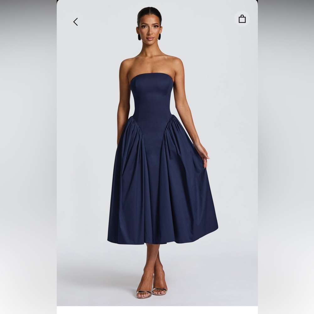 BabyBoo Darla Strapless Navy Midi Dress - Elegant Evening Dress